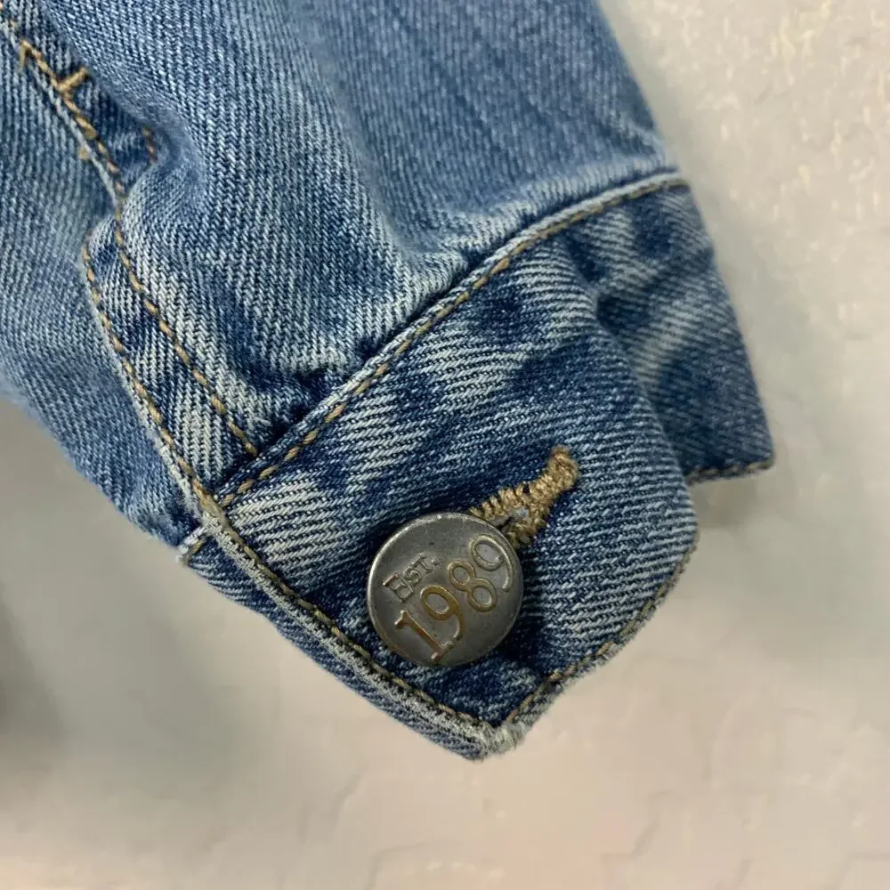 The Children's Place Girls Sz Large 10/12 Denim Jean Jacket Buttons Moto Casual